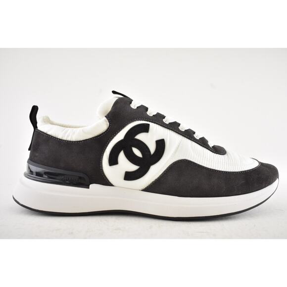 Chanel 21P Mens Grey Black White CC Logo Low Top Lace Up Trainer Sneaker 44 11 - Picture 2 of 13